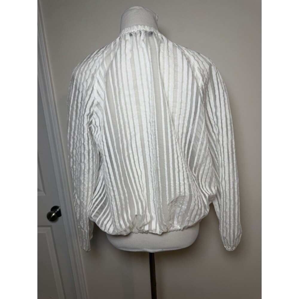 Zara Basic Sheer Striped Off White Zip Jacket Women’s Large Y2K Contemporary - Picture 5 of 7